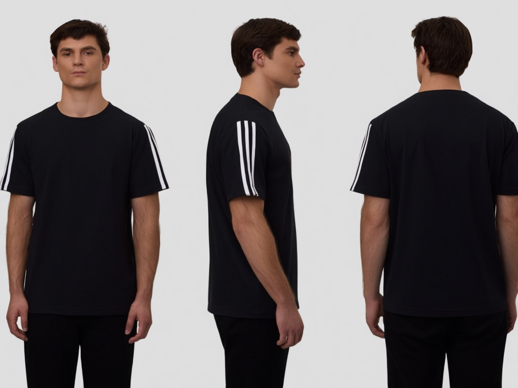 Men’s Black Athletic T-Shirt with Sleeve Stripes