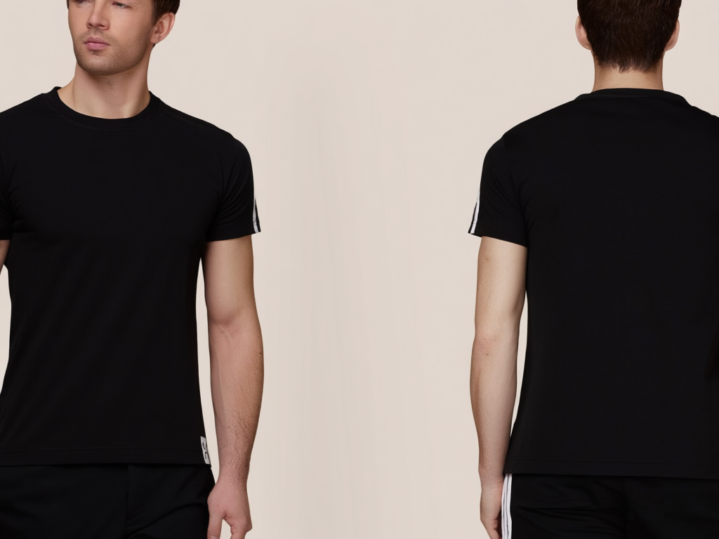 Men’s Black Athletic T-Shirt with Sleeve Stripes