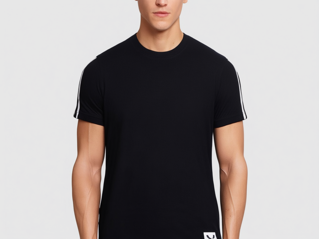 Men’s Black Athletic T-Shirt with Sleeve Stripes