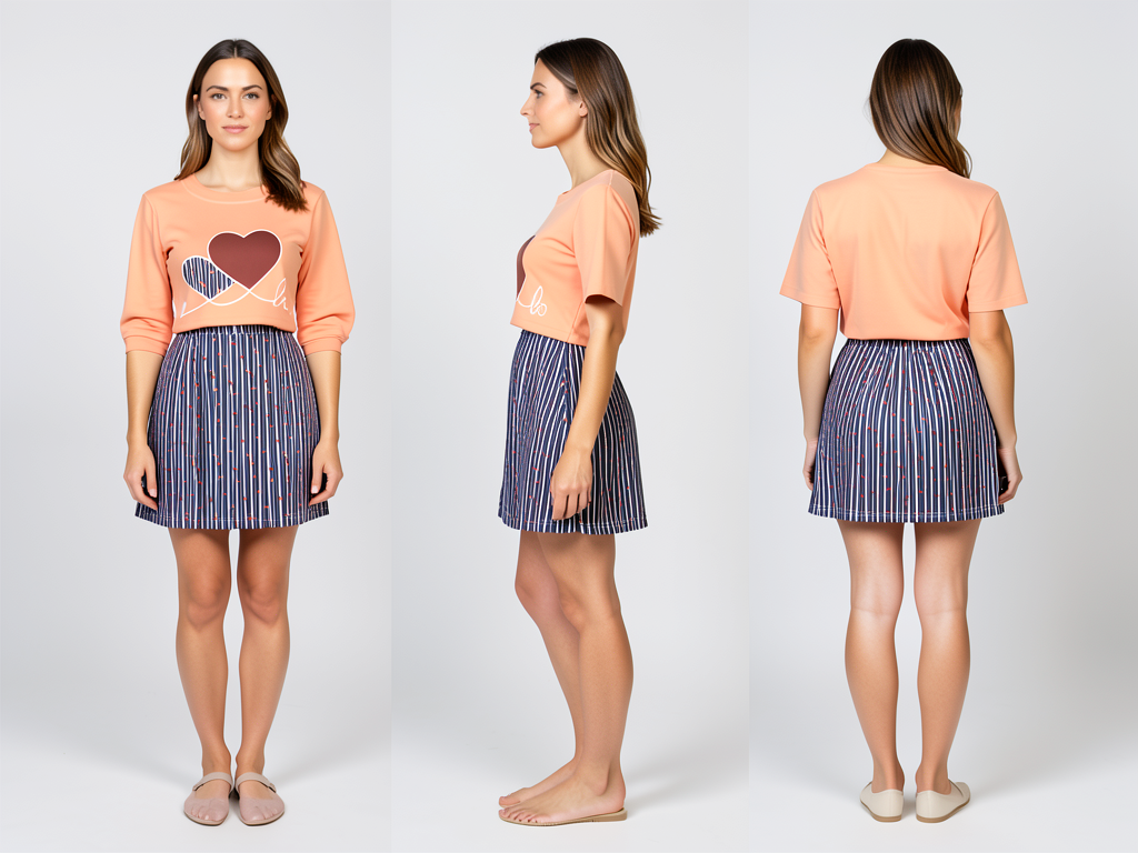 Women’s Peach & Printed Knee-Length Maxi Dress