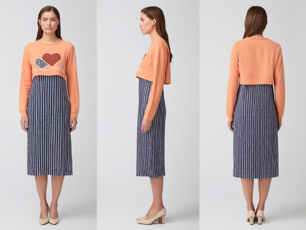 Women’s Peach & Printed Knee-Length Maxi Dress
