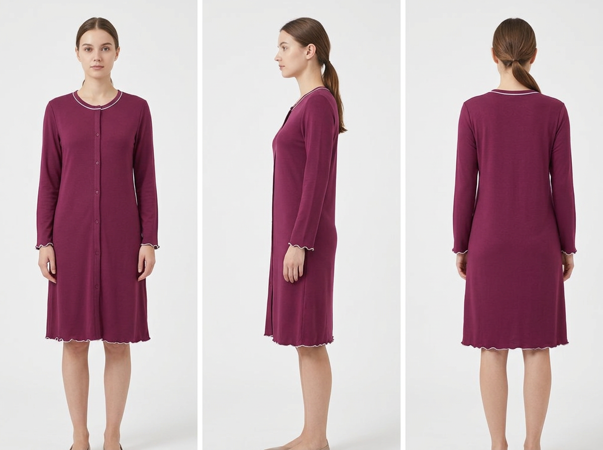 Women’s Maroon Knee-Length Button Maxi Dress